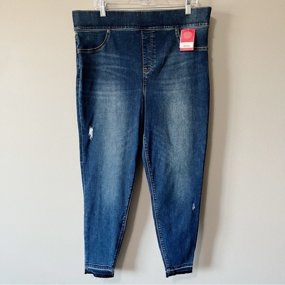 Spanx Distressed Denim Legging Jeans Medium Blue Wash Raw Hem Plus Size 2X NEW - Picture 5 of 14